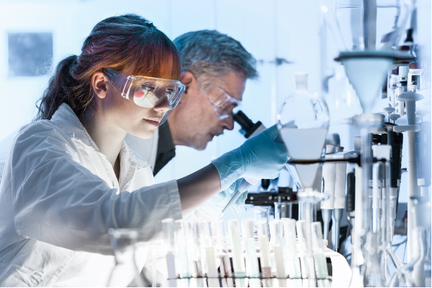 Two researchers in a lab setting