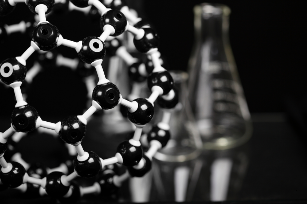 Model of microsphere with flasks in the background